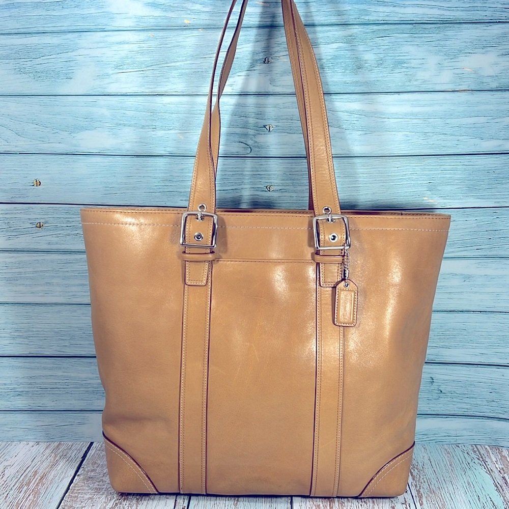 🌺 COACH HAMPTON TAN LEATHER SHOULDER TOTE BAG F10195 VINTAGE